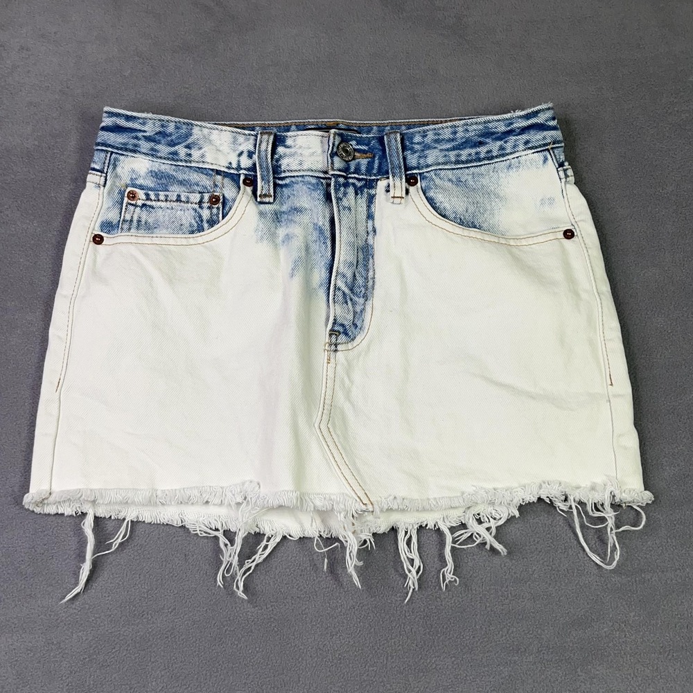 Abercrombie & Fitch Denim Skirt Womens‎ 2 White Micro Mini Frayed Hem Distressed